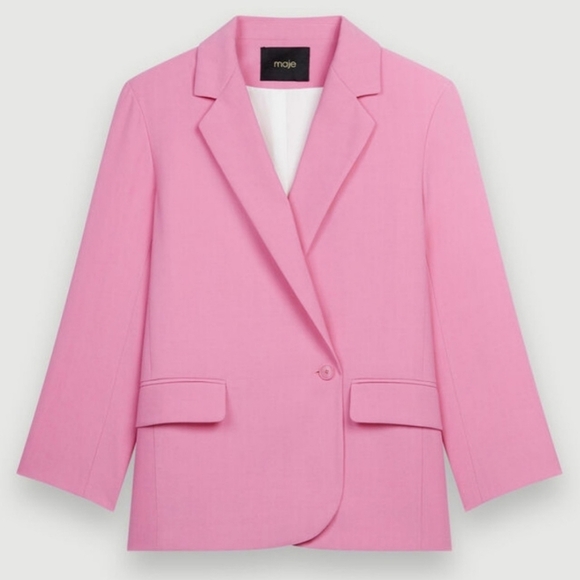 Maje Vestale Single Button Pink Blazer Size 36 Barbie Barbiecore - Picture 6 of 8